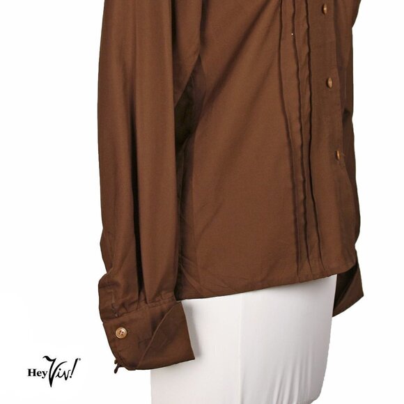 Vintage Mr Alex Shirt Dark Brown Button Up w Fold Up Cuffs Size M/L - Hey Viv - Picture 4 of 7